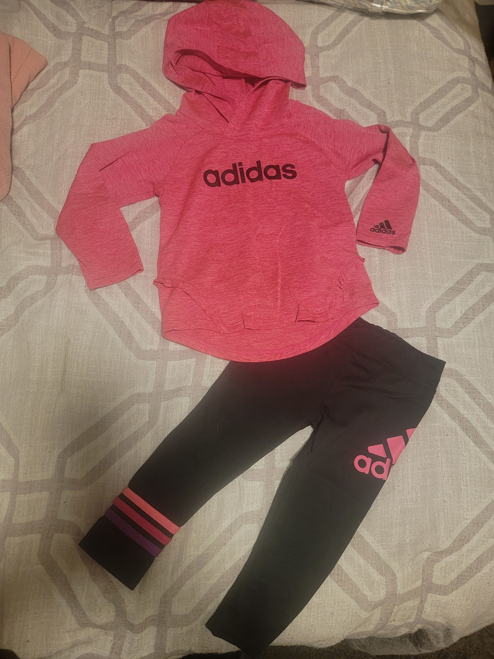 adidas Pink Hoodie with Black Leggings - Girls' Active Set